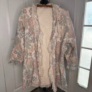 Vintage Handmade Pastel Women's Carpet Sweater Blanket Jacket - READ
